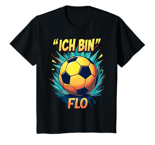 ARTIPALATI Kinder Fußball T-Shirt für Jungen mit Namen Flo, Schwarz, Größe 8-10 Jahre, U-Ausschnitt, Personalisiert mit Namen und Fußball-Motiv, variabler Stoffmix von ARTIPALATI