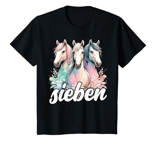 ARTIPALATI Kinder 7 Jahre Mädchen Geburtstag T-Shirt Schwarz Halbarm V-Ausschnitt Klassisch mit Pferdemotiv für Pferdemädchen und Pferdefreunde von ARTIPALATI