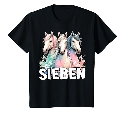 Kinder Sieben Geburtstag 7 Jahre Mädchen Pferde Motiv Pferd Reiten T-Shirt von ARTIPALATI