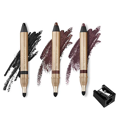Artisan L'uxe Artisan L'Uxe Beauty Midnight Eyeliner-Stift und Bleistiftspitzer, Samt, Farbton Schwarz), Verführung (Farbton: Schokoladenbraun) und Tempt (Farbton: Pflaumenbraun) von ARTISAN L’UXE