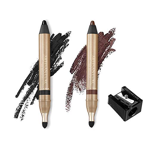 Artisan L'uxe Jumbo Eye Pencil für Smokey Eye – Manueller Eyeliner-Spitzer mit präziser Doppelklinge – Sue Devitt – Midnight (Schattierung: Schwarz) und Verführung (Farbton: Schokoladenbraun) von ARTISAN L’UXE