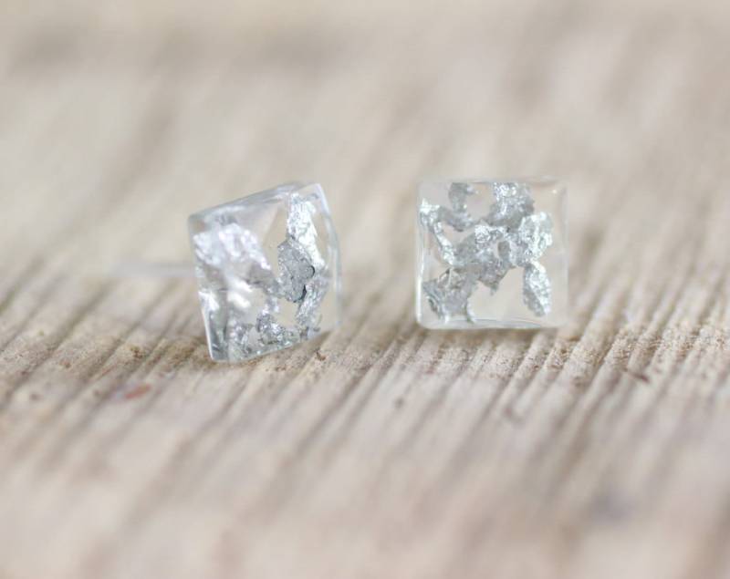 Klare Harzohrstecker Mit Silberflocken, Hypoallergener Harzschmuck von ARTISUNtis