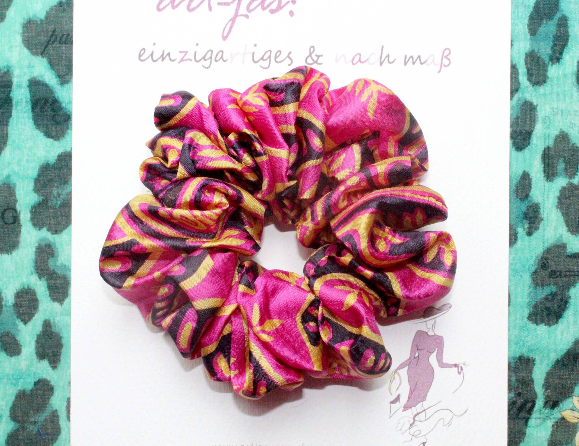 Scrunchie Haargummi Seide "Pop-Art", Neon Pink Schwarz Gelb Seidenhaargummi, Designer Scrunchie Scrunchie Haargummi Seide "Pop-Art", Neon Pink Schwarz Gelb Seidenhaargummi, Designer Scrunchie von ARTJAScom