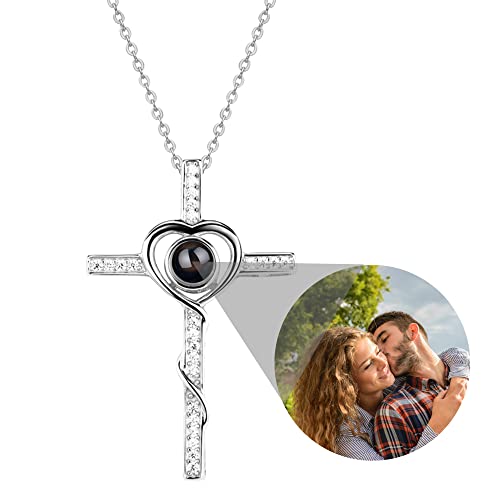 ARTLF Personalisierte Foto projektion Halskette Individuelle Foto Kreuz Anhänger Kette Halskette Ich liebe dich Halskette 100 Sprachen 925 Sterling Silber Bild Schmuck Geschenke für Sie von ARTLF