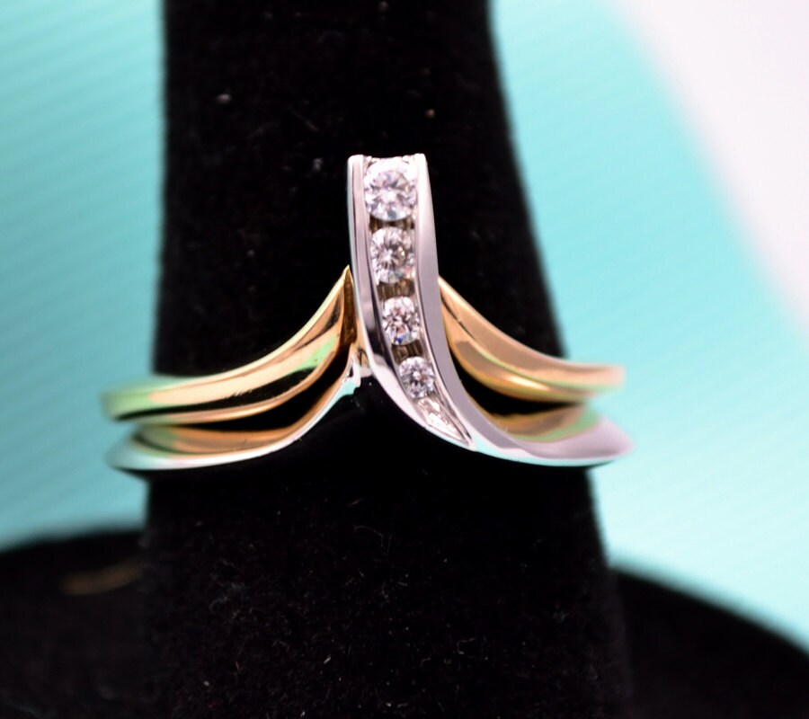 10K Gold Doppelband Ehering Set, Künstliche Diamanten von ARTMANJEWELRY