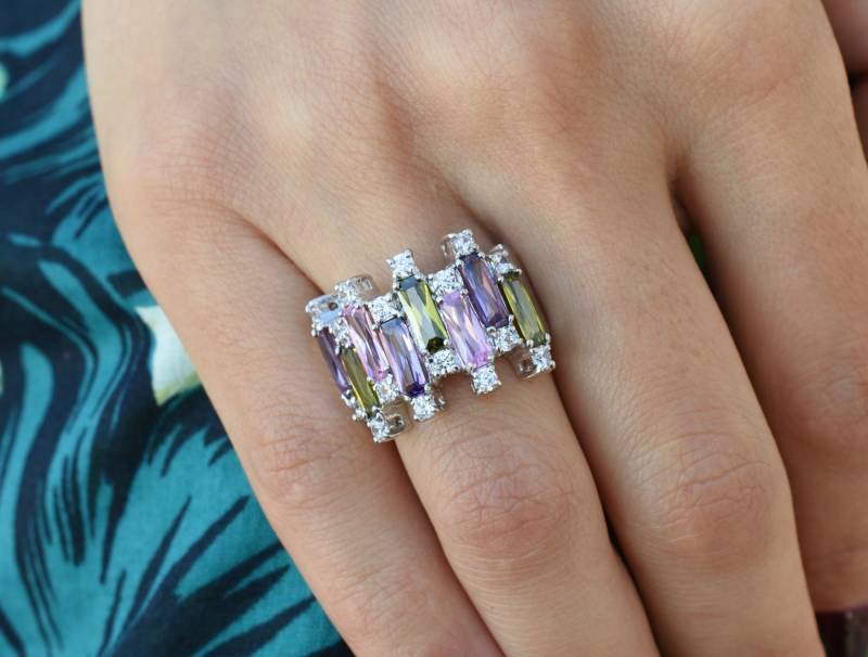 Geschenk in Zeit/Silber Cocktail Ring Mit Natürlichen Mehrfarbigen Edelsteinen/Silber Mode Ring/Silber Edelstein Schmuck Geschenk-Idee von ARTMANJEWELRY