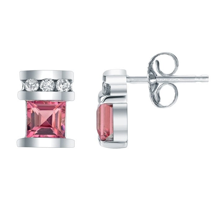 Natürliche Diamanten Und Rosa Turmaline in Weißgold Stud Ohrringe/Teil Des Sets Mit Passender Halskette Oktober Geburtsstein Geburtstagsgeschenk von ARTMANJEWELRY