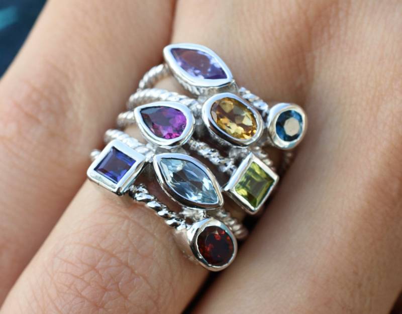 Silber Multicolor Edelstein-Ring, Cocktail-statement-Ring von ARTMANJEWELRY