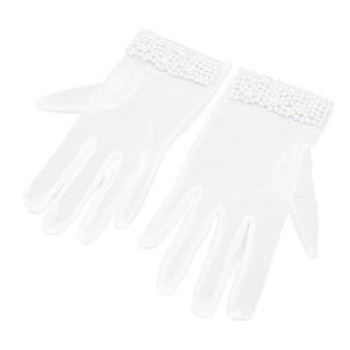 1 Paar Netzgarnhandschuhe mit Perlen Weiß Brauthandschuhe für Hochzeit Bühne Performance Bankett Party, Kunststoff von ARTOCT