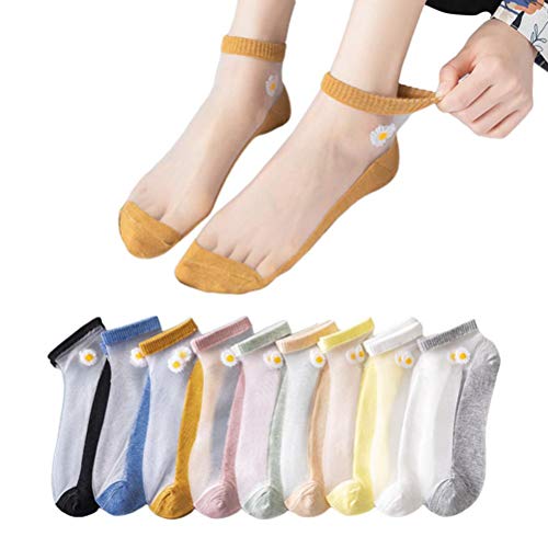 ARTOCT 10 Paar Damen Socken, transparente Sommer Ultradünne Casual Socken Atmungsaktive Blume Knöchel Socken Kurze Crew Socken Running Walking Fitness Outdoor Sport von ARTOCT