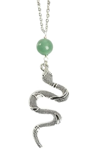 ARTQ Damen Edelsteine Ketten Runder Grüner Aventurin Naturstein Halskette Silber Schlange Quaste Heilkristall Edelstein Anhänger Halskette Schmuck Für Männer Und Frauen von ARTQ