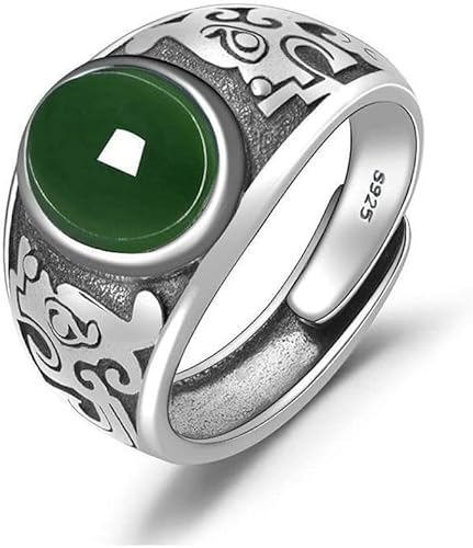 ARTQ Steinring Grüne Jade-Einlage Naturstein Verstellbare Öffnung Breiter Ring Männer Modische Statement-Ringe St. Patrick'S Day Geschenk Für Vater, Bruder, Ehemann Und Freund von ARTQ