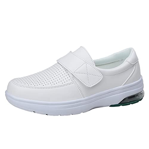 Damen Loafer Flats Air Cushion Mesh Atmungsaktiv Leicht Rutschfest Stoßdämpfend Sneaker Outdoor Fitness Jogging mit Klettverschluss Damen Gesundheitspflege Professionelle Schuh Gartenschuhe, weiß, 39 von ARTRAY