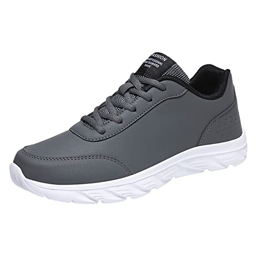 Herren Leder Casual Sneakers Leichte Wanderschuhe Mode Einfarbig Einfach Schuhe Rutschfest Chunky Running Turnschuhe Bequeme Arbeit Utility Schuhe Atmungsaktive Arbeitstrainer, grau, 44.5 EU von ARTRAY