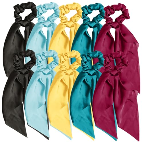 ARTSEWPLY 10 Stück Teiliges Satin Haargummi Weiche Elastische Pferdeschwanzhalter mit Schleifen Vielseitige Haarschleifen für Damen und Mädchen Bunte Haarbänder für Alltag Party und Sport von ARTSEWPLY