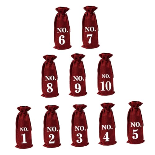 ARTSEWPLY 10 Teiliges Weinflaschentaschen Set Weintaschen Aus Sackleinen Urlaubs Weinflaschentasche Hochzeits Weintasche Weinbeutel Nummerierte Weingeschenkbeutel Hülle Jute von ARTSEWPLY