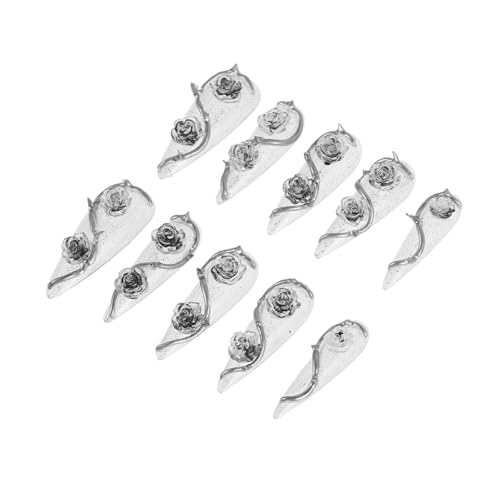 ARTSEWPLY 10stücke Press Nägel Mit Metallischen Rosenblüten Charms Diy Gel Nägel Dekorative Klare Kunstnägel Für Und Mädchen Wiederverwendbare Nagelkunst Zubehör von ARTSEWPLY