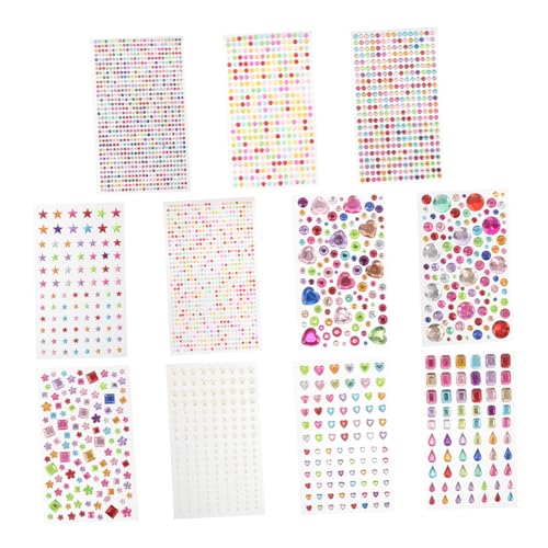 ARTSEWPLY 11 Blätter Strass-Aufkleber klare strass aufkleber Acrylherz -Edelsteinaufkleber Nagelschmuck 3D-Nagelabziehbilder Selbstkleber flacher Rückenjuwelen runde Strasssteine Plastik von ARTSEWPLY