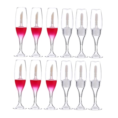 ARTSEWPLY 12 Stück Kleine Nachfüllbare Lippenöl Fläschchen in Weinglas Form Transparente und Rote Lip Gloss Behälter mit Applikator Wiederverwendbare Kosmetikverpackung für Lipgloss von ARTSEWPLY