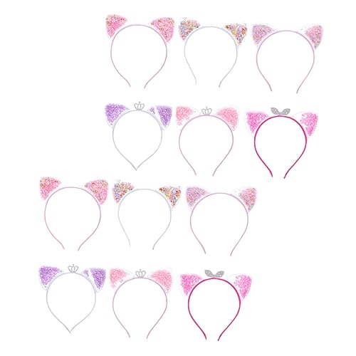 ARTSEWPLY 12 Stück Teiliges Katzenohren Haarband Set für Mädchen Glitzerndes Quicksand Stirnband Niedliche Katzen Ohr Dekoration Bequemes Haaraccessoire für Party Halloween Geburtstag von ARTSEWPLY