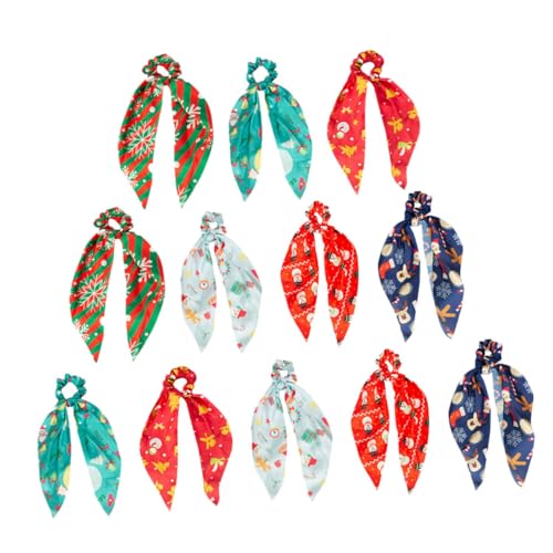 ARTSEWPLY 12 Stück Teiliges Weihnachts Haargummi Elastischem Ponytail Halter Bedruckt mit Klassischen Xmas Motiven Strapazierfähigem Material und Bunten Schleifen für Damen und Mädchen von ARTSEWPLY