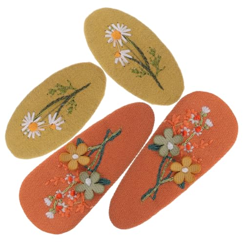 ARTSEWPLY 2 Paare Vintage Haarklammern Süße Bestickte Stoff-haarspangen für Kleinkinder Mädchen Dekorative Bobby Pins in Leuchtenden Frühlingsfarben Komfortabel und Vielseitig für Alltag und von ARTSEWPLY
