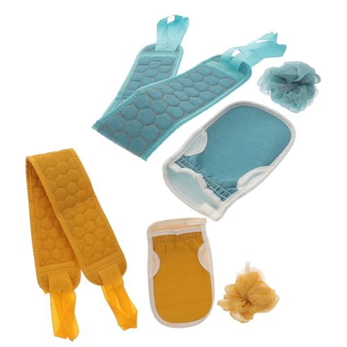 ARTSEWPLY 2 Sätze Hautfreundliche Peeling Handtücher mit Langen Badeschwämmen Effektive Rückenschrubber für Sanfte Leicht Kompakt für Dusche und Bad Teiliges Set Blau und Gelb von ARTSEWPLY