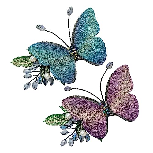 ARTSEWPLY 2 Stück Bestickte Schmetterling Haarklammern Damen Haarspangen Elegant Blau Haaraccessoires für Alltag Party Hochzeit und Besondere Anlässe von ARTSEWPLY
