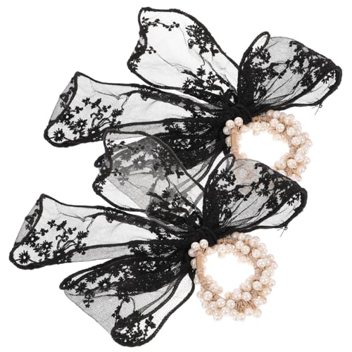 ARTSEWPLY 2 Stück Elastische Spitzen Haargummis mit Perlen Haarschleifen für Damen Dehnbar Schonend Vielseitig für Alltag Party Festival Geeignet Schwarz Modischer Haarschmuck von ARTSEWPLY