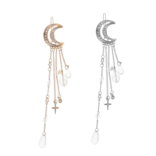 ARTSEWPLY 2 Stück Elegante Haarnadeln Damen mit Mond Pentagramm anhängern Modische Haarspangen in Gold und Silber Dekorativer Brautschmuck für Hochzeit Party und Alltag Stilvolle von ARTSEWPLY