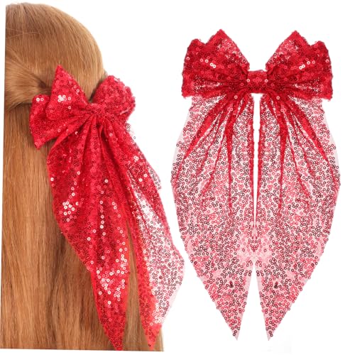 ARTSEWPLY 2 Stück Große Rote Glitzer Haarklammern Funkelnde Schleifen Haarspangen Leichte Haarschleifen für Damen und Mädchen Haarschmuckclips für Festtage Hochzeit und Alltag von ARTSEWPLY