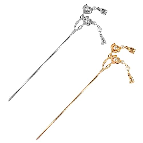 ARTSEWPLY 2 Stück Haarnadeln Frauen Haarforke mit Quaste Metallische Hochzeits Haarschmuck Blumen Design Leichte Sichere Fest Haltend für Braut und Party Silber und Goldfarben von ARTSEWPLY