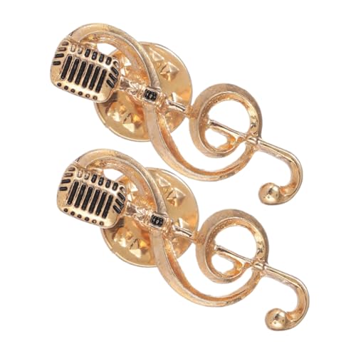 ARTSEWPLY 2 Stück Musikliebhaber Broschen Teilig Goldfarbene Noten Mikrofon Anstecknadeln Stilvolle Party Schmuck Accessoire für Damen und Herren von ARTSEWPLY