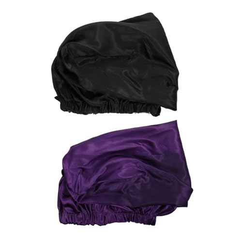 ARTSEWPLY 2 Stück Satin Schlafhauben Doppellagig Elastisch Haarpflegehauben für Damen Vielseitig für Bad Make Up Kochen und Salongebrauch Schwarz von ARTSEWPLY