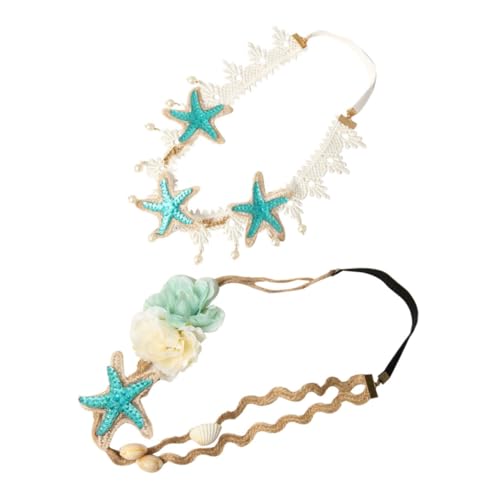 ARTSEWPLY 2 Stück Teiliges Haarschmuck mit Perlen Blumen und Muschel Design Elastisches Stirnband mit Spitzen und Seesternmotiv Modischer Haarschmuck für Mädchen und Frauen Passend für von ARTSEWPLY