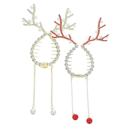 ARTSEWPLY 2 Stück Teiliges Haarspangen Weihnachten Mittelgroße Haarklammern mit Rentiergeweih Metall Haarklammer für Frauen mit Dünnem Haar Fester Sitz für Dutt und Pferdeschwanz Festliches von ARTSEWPLY