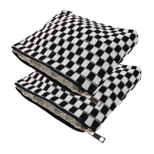 ARTSEWPLY 2 Stück Teiliges Kariertes Make-up-täschchen Großes Fassungsvermögen Kontrastfarbig Gestrickt Ästhetischer Kosmetik-Organizer für Reisen Vielseitig Hängend für Frauen und Mädchen von ARTSEWPLY