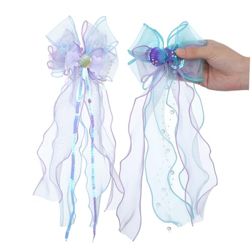 ARTSEWPLY 2 Stück Teiliges Mermaid Bow Haarschmuck mit Muschel Design Leichte Bequeme Bowknot Haarspangen für Damen und Mädchen Halt Vielseitig Kombinierbar Eleganter Meerjungfrauen Stil von ARTSEWPLY