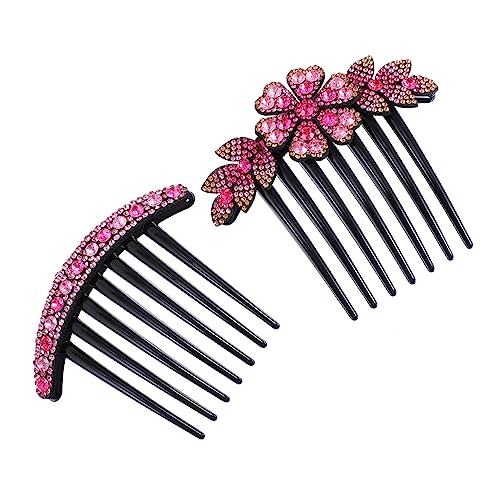 ARTSEWPLY 2 Stück Teiliges Pinkes Haarschmuck mit Funkelnden Strass Haarforken Haarkamm Haarspangen für Damen Eleganter Steckkamm für Vielseitige Frisuren und Festlichen Look von ARTSEWPLY