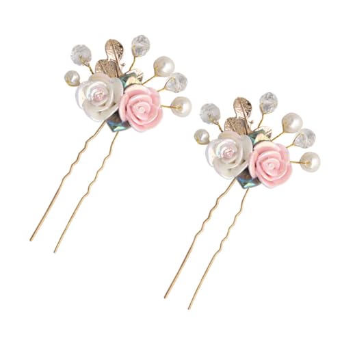 ARTSEWPLY 2 Stück Teiliges Retro Braut Haarschmuck aus Acryl mit Blumen Blattdesign Strassverziert Stilvolle Haarstäbchen für Festliche Hochzeitsfrisuren Damen Vintage Haarschmuck Zubehör von ARTSEWPLY