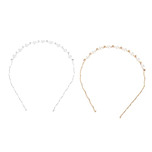 ARTSEWPLY 2stücke Goldenes Haarband Mit Perlen Für Frauen Kristallstirnband Damenhaarband Kopfbedeckung Kleiderzubehör Silber Und Gold von ARTSEWPLY