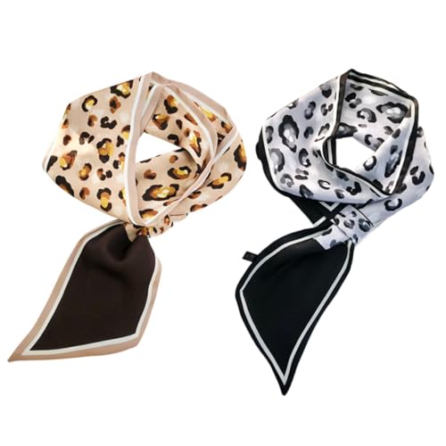 ARTSEWPLY 2 Stück Teiliges Seidentuch Damen Vielseitiger Leichter Schal aus Stoff als Haarband Pferdeschwanz Accessoire und Halstuch Geeignet Modisches Leopardenmuster Gelb Langlebig und von ARTSEWPLY