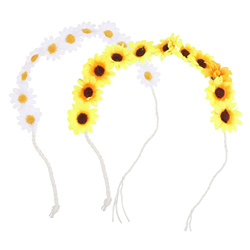 ARTSEWPLY 2 Stück Teiliges Sonnenblumen Haarband aus Stoff Hochzeits und Festival Haarschmuck Langlebig Hautfreundlich Passend für Strand Party Urlaub und Halloween Gelb Weiß von ARTSEWPLY