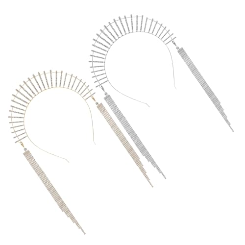 ARTSEWPLY 2 Stück Teiliges Strass Tiara für Damen Quasten Haarreife Gold und Silber Glitzernder Kopfschmuck für Hochzeit Party und Festliche Anlässe von ARTSEWPLY