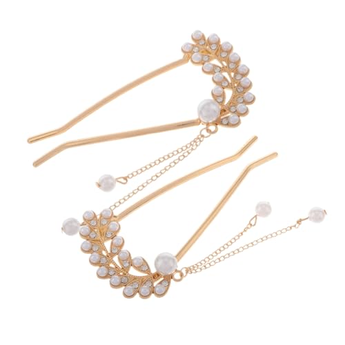 ARTSEWPLY 2 Stück U Förmige Haarnadeln mit Perlen und Strass Haaraccessoire für Hochzeiten für Bräute und Brautjungfern Vielseitig Einsetzbar Goldene Haarspangen für Damen und Mädchen von ARTSEWPLY