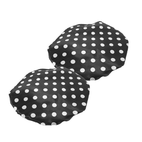 ARTSEWPLY 2 Stück Verstellbare Wasserdichte Duschhaube aus Satin für Damen und Herren Extra mit Elastischem Wiederverwendbar für Dusche Bad und Haarkur Teiliges in Schwarz mit Punkten von ARTSEWPLY