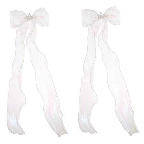 ARTSEWPLY 2 Stück Weiße Spitzen Haarspangen mit Schleife und Funkelnder Dekoration Lange Bänder Haarclips für Teenager Mädchen Komfortabel und Langlebig Eleganter Haarschmuck von ARTSEWPLY