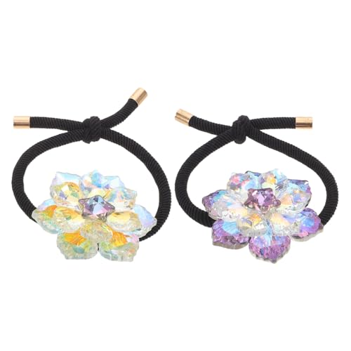 ARTSEWPLY 2 Stücke Kristallblumen Haargummi Elastische Rutschfeste Haarschleifen mit Funkelnden Strasssteinen Langlebige Ponytail Holder für Frauen und Mädchen Schwarzes in Violett und von ARTSEWPLY