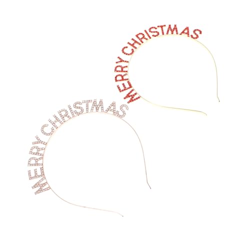 ARTSEWPLY 2 Stücke Teiliges Strass Haarband Merry Christmas Eleganter Haarschmuck Damen Leichtes Festliches Haarband in Rot und Roségold Stylische Xmas Accessoires für Weihnachten und von ARTSEWPLY