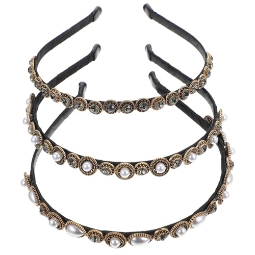 ARTSEWPLY 3 Stück Barock Perlen Haarband Damen Haarreifen für Mädchen Dekoratives Stirnband mit Rundem Tropfenförmigem Perlen und Strassdesign Eleganter Haarschmuck für Hochzeit Party von ARTSEWPLY